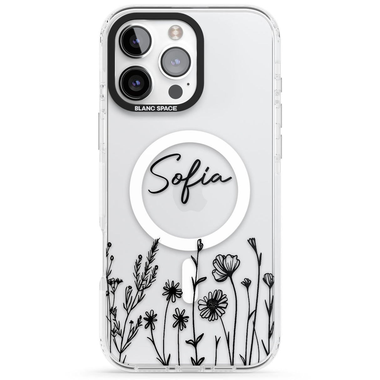 Personalised Black Wildflowers Impact Magsafe Phone Case for iPhone 16 Pro, iPhone 16 Pro Max