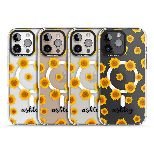 iPhone 16 Pro Max Personalised Sunflowers & Cursive Black Impact Phone Case