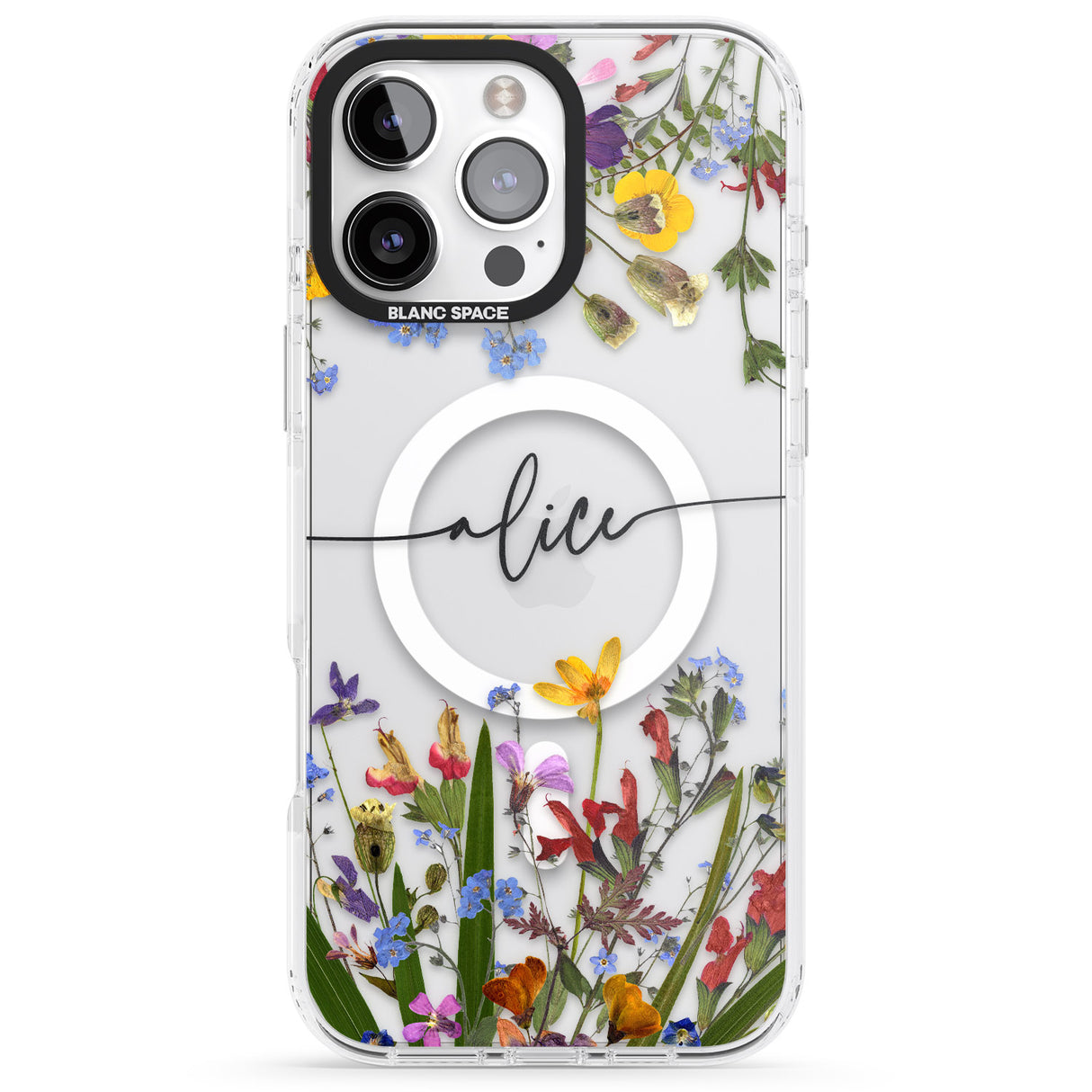 iPhone 16 Pro Max Personalised Wildflower Floral Black Impact Phone Case