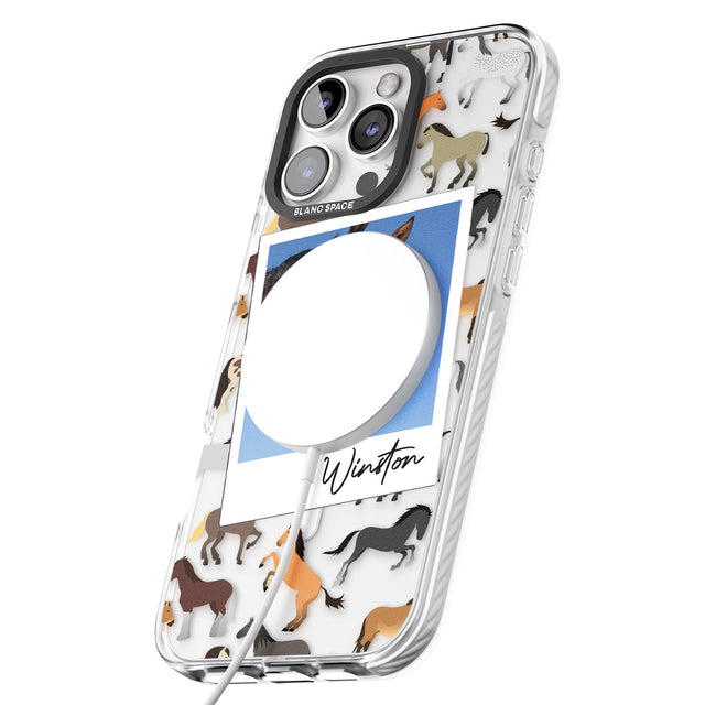 iPhone 16 Pro Max Personalised Horse Polaroid Black Impact Phone Case