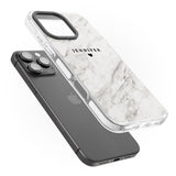 iPhone 16 Pro Max Personalised Light Grey & White Marble Texture Black Impact Phone Case