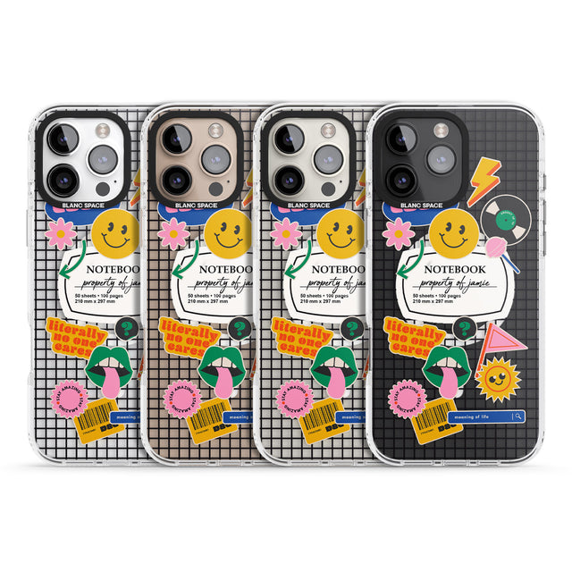 iPhone 16 Pro Max Personalised Sticker Mix on Grid Black Impact Phone Case