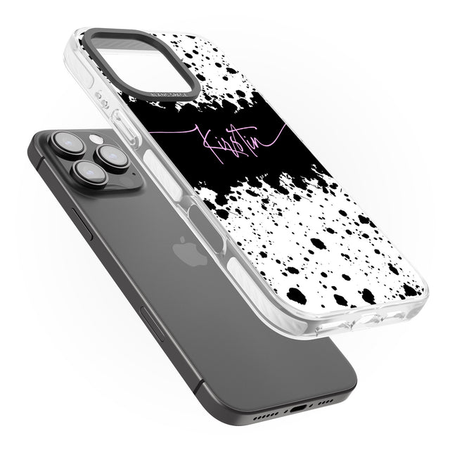 iPhone 16 Pro Max Personalised Black & White Paint Splatters Black Impact Phone Case