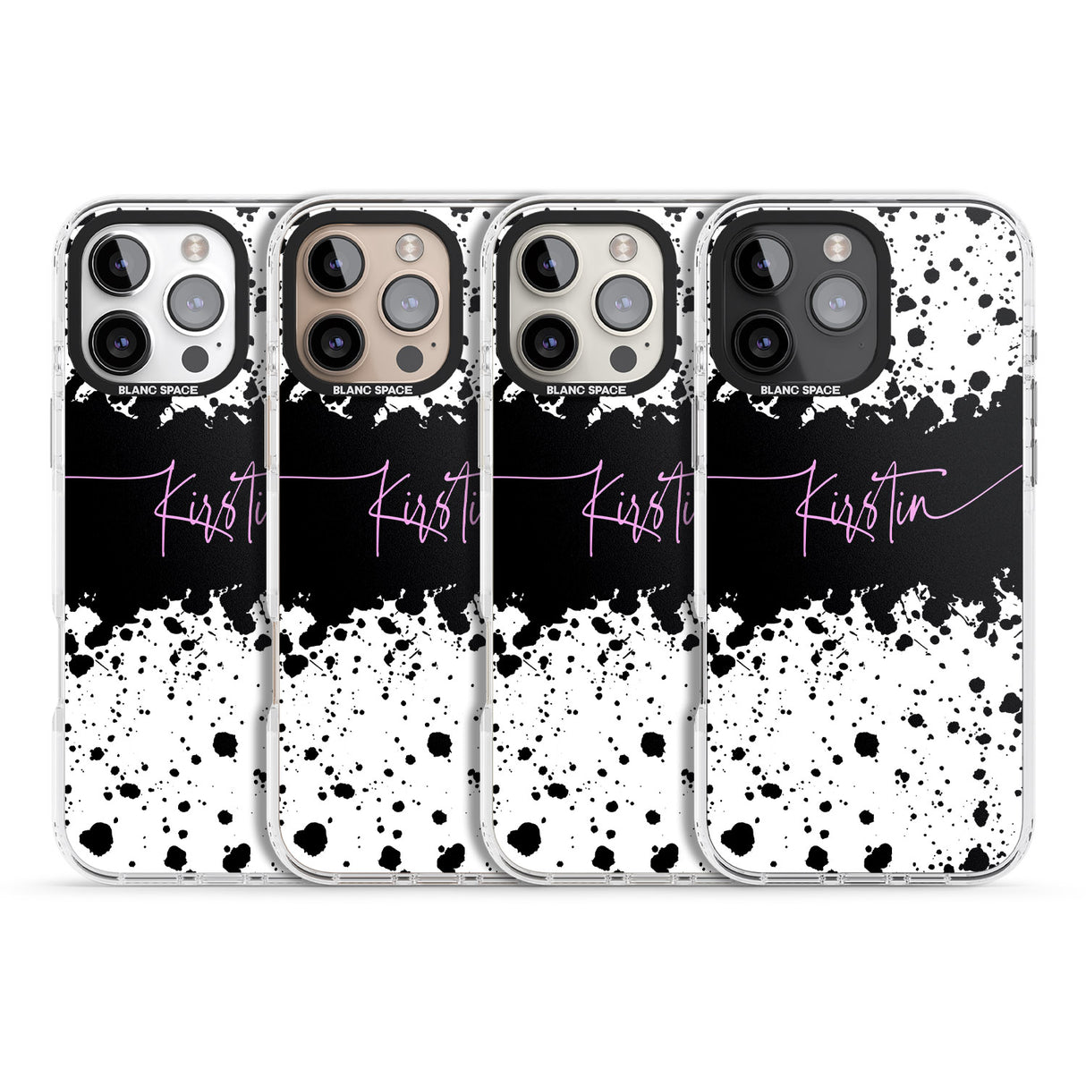 iPhone 16 Pro Max Personalised Black & White Paint Splatters Black Impact Phone Case