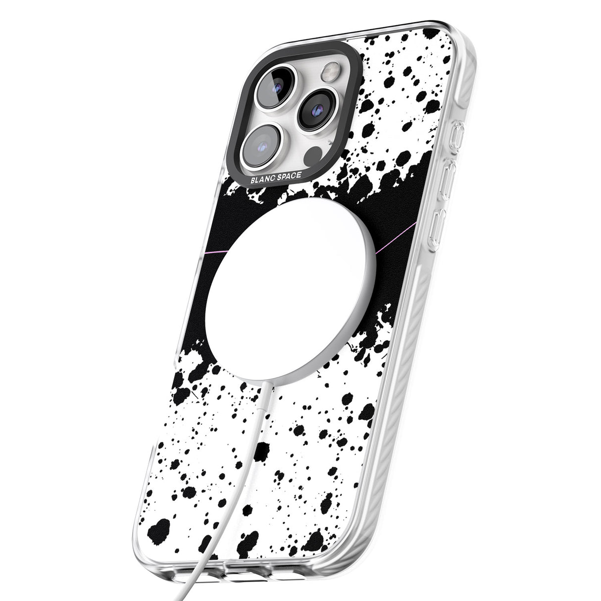 iPhone 16 Pro Max Personalised Black & White Paint Splatters Black Impact Phone Case