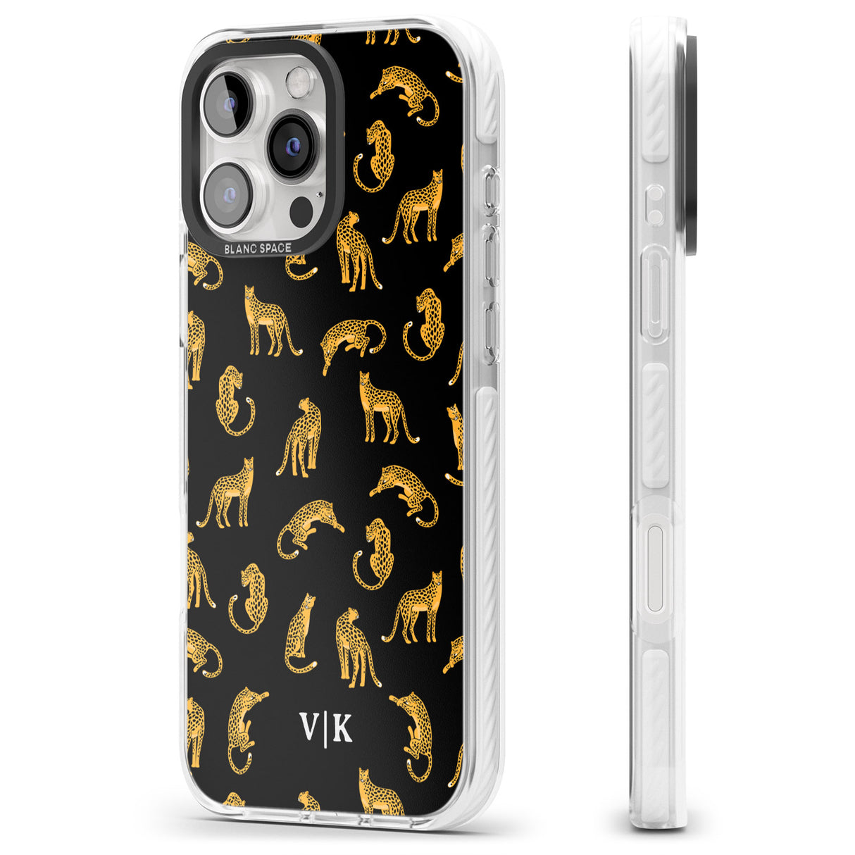 iPhone 16 Pro Max Personalised Cheetah Pattern: Black Black Impact Phone Case