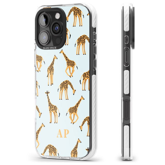 iPhone 16 Pro Max Personalised Safari Giraffe Pattern on Blue Black Impact Phone Case