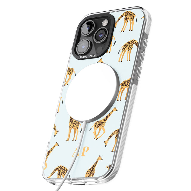 iPhone 16 Pro Max Personalised Safari Giraffe Pattern on Blue Black Impact Phone Case