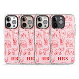 iPhone 16 Pro Max Personalised Red Elephant Outlines on Pink Black Impact Phone Case