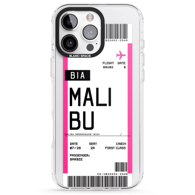 iPhone 16 Pro Max Personalised Pink Malibu Boarding Pass Black Impact Phone Case