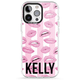 iPhone 16 Pro Max Personalised Pink Stripes & Lips Black Impact Phone Case