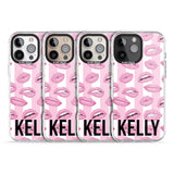 iPhone 16 Pro Max Personalised Pink Stripes & Lips Black Impact Phone Case