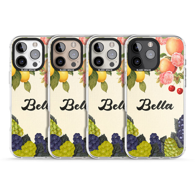 iPhone 16 Pro Max Personalised Vintage Fruits Black Impact Phone Case + Magsafe