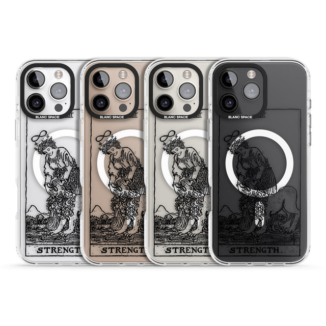 iPhone 16 Pro Max Personalised Strength Tarot Card - Transparent Black Impact Phone Case