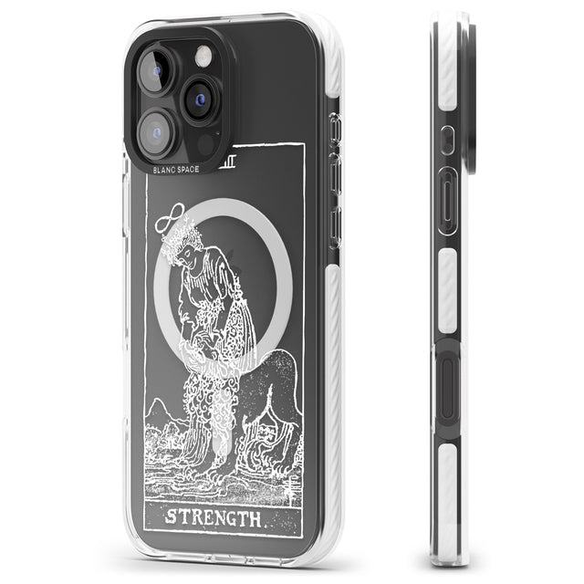 iPhone 16 Pro Max Personalised Strength Tarot Card - White Transparent Black Impact Phone Case