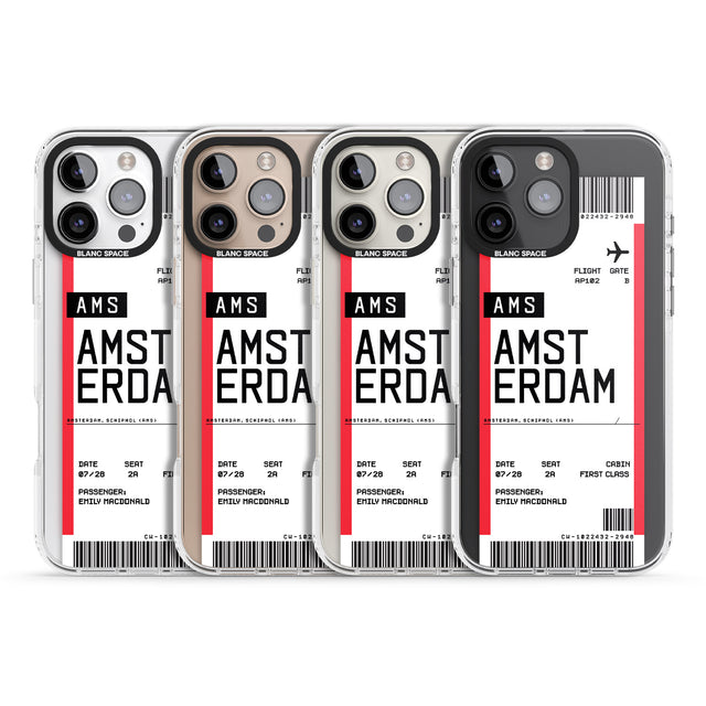 iPhone 16 Pro Max Personalised Amsterdam Boarding Pass Black Impact Phone Case