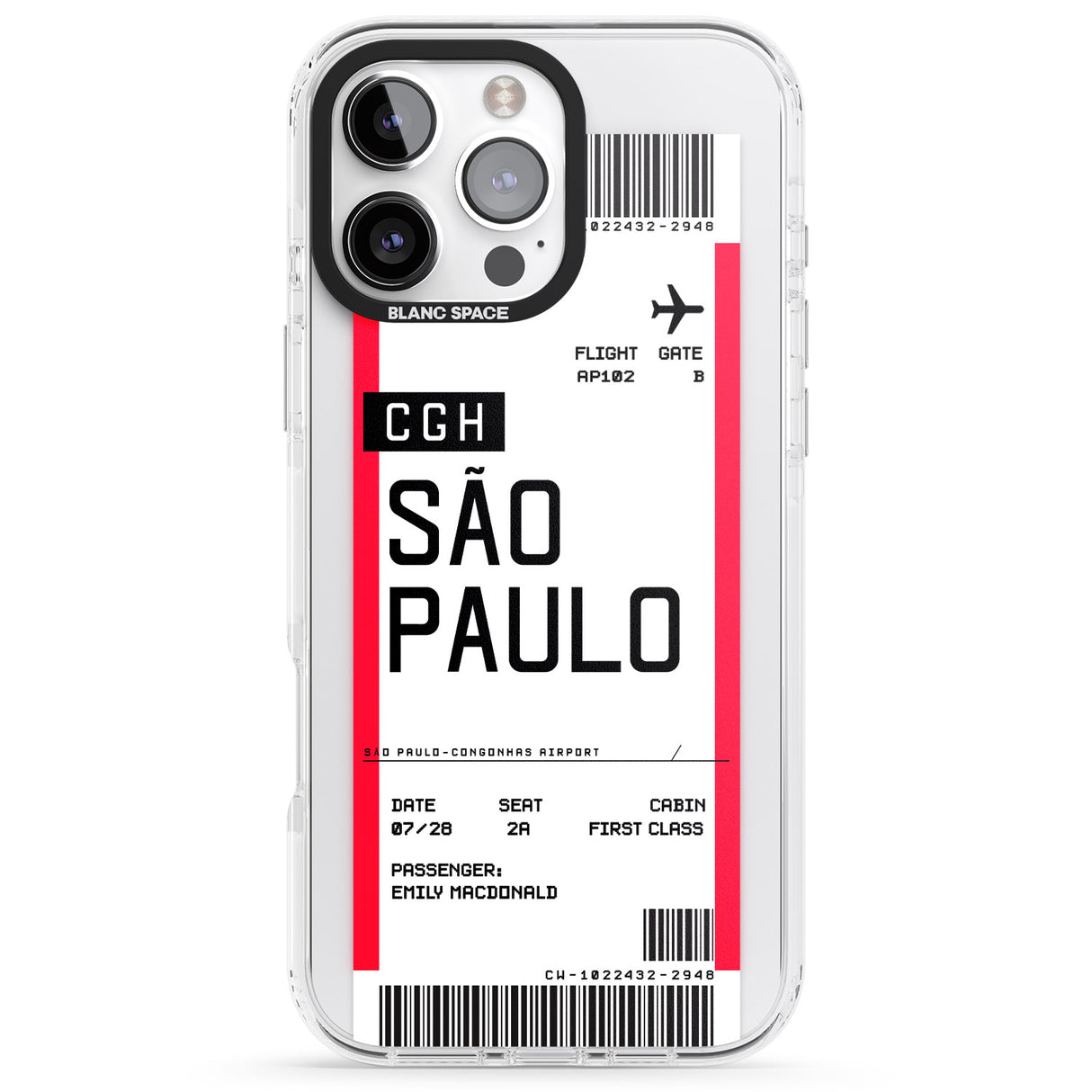 iPhone 16 Pro Max Personalised São Paulo Boarding Pass Black Impact Phone Case