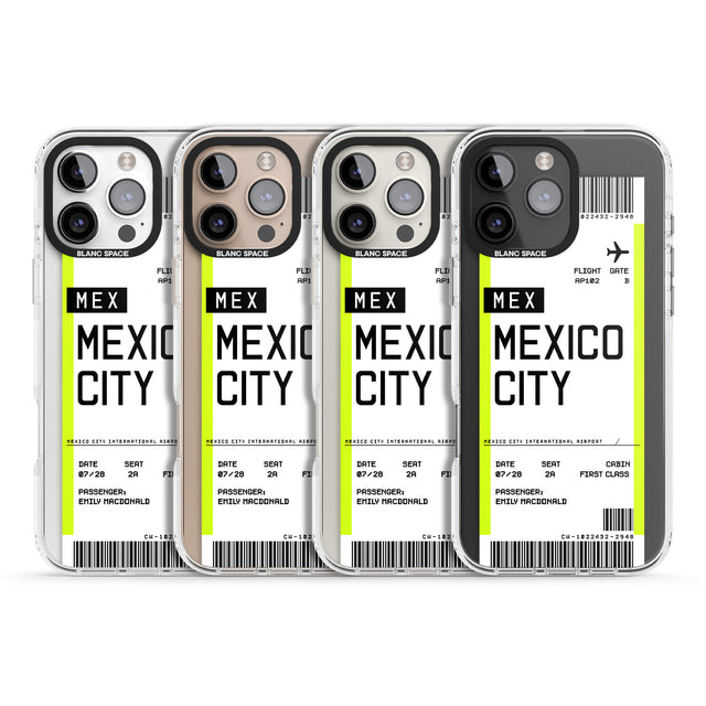 iPhone 16 Pro Max Personalised Mexico City Boarding Pass Black Impact Phone Case