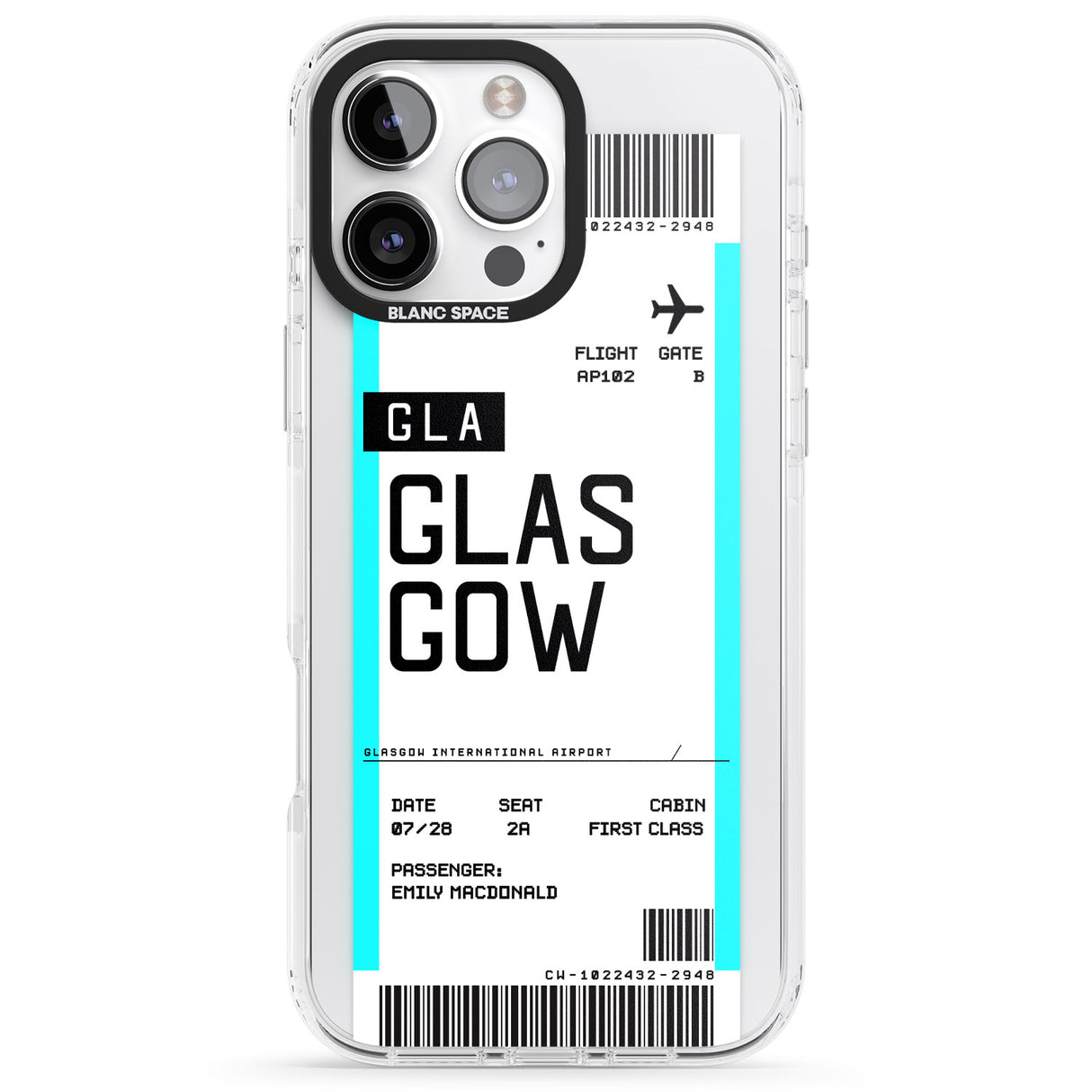 iPhone 16 Pro Max Personalised Glasgow Boarding Pass Black Impact Phone Case