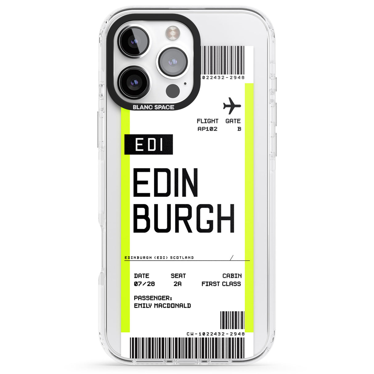 iPhone 16 Pro Max Personalised Edinburgh Boarding Pass Black Impact Phone Case