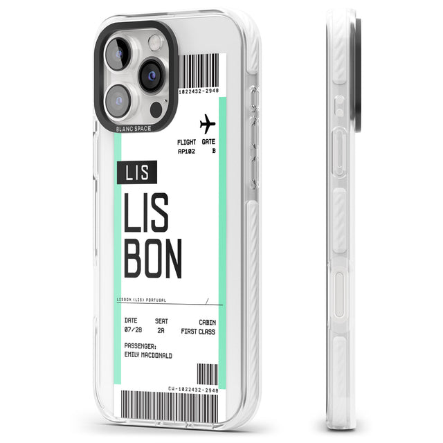 iPhone 16 Pro Max Personalised Lisbon Boarding Pass Black Impact Phone Case