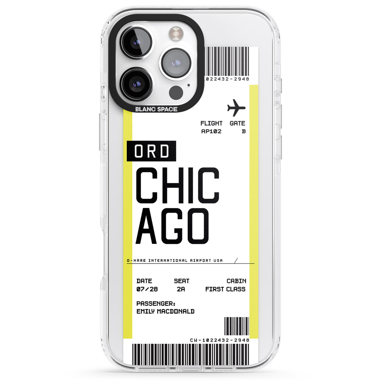 iPhone 16 Pro Max Personalised Chicago Boarding Pass Black Impact Phone Case