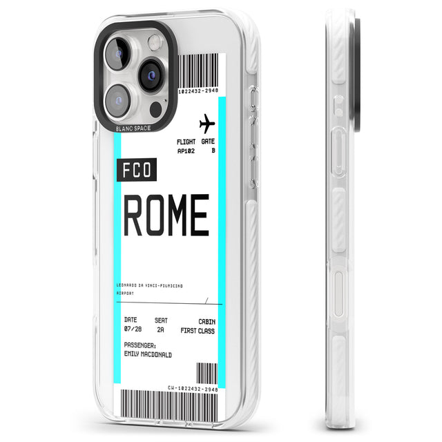 iPhone 16 Pro Max Personalised Rome Boarding Pass Black Impact Phone Case