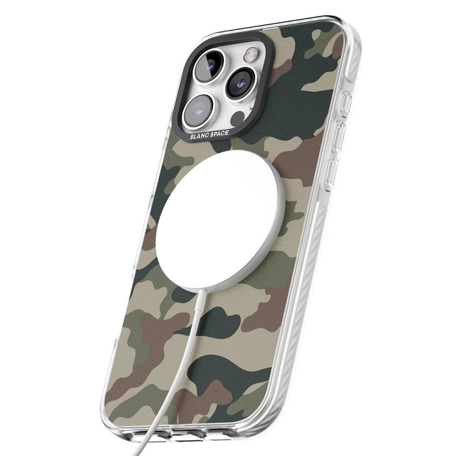 iPhone 16 Pro Max Green and Brown Camo Black Impact Phone Case