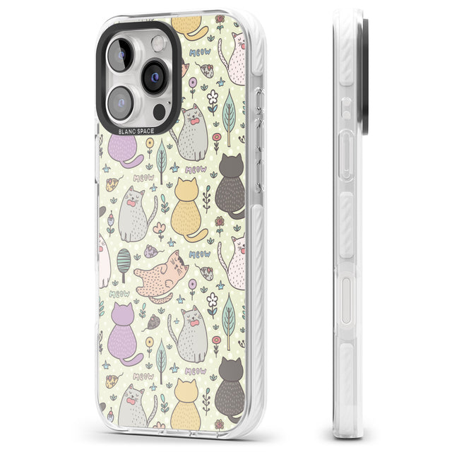 iPhone 16 Pro Max Cat Pattern Cream Black Impact Phone Case