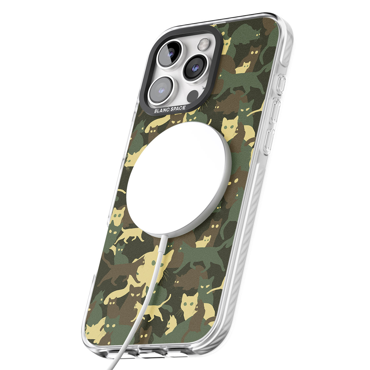 iPhone 16 Pro Max Forest Green Cat Camouflage Pattern Black Impact Phone Case