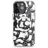 iPhone 16 Pro Max Cartoon Cat Collage - Black & White Black Impact Phone Case