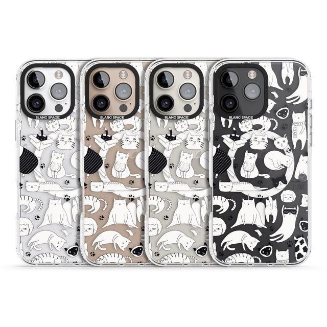 iPhone 16 Pro Max Cartoon Cat Collage - Black & White Black Impact Phone Case