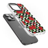 iPhone 16 Pro Max Checkered Pattern & Red Roses Black Impact Phone Case