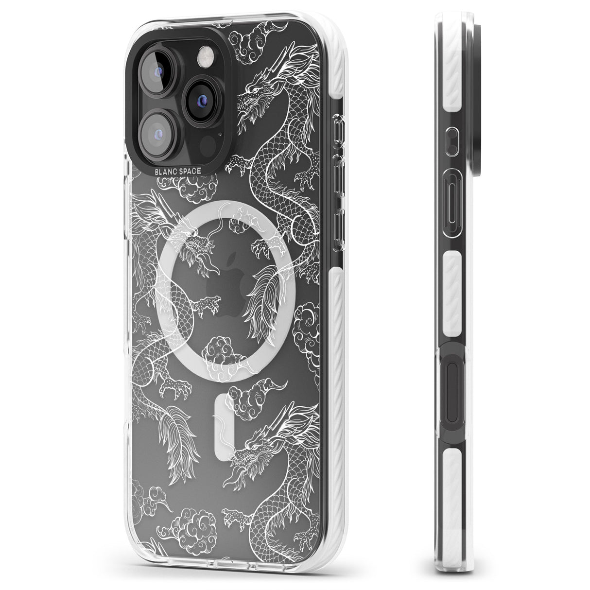 iPhone 16 Pro Max White Dragon Pattern Black Impact Phone Case