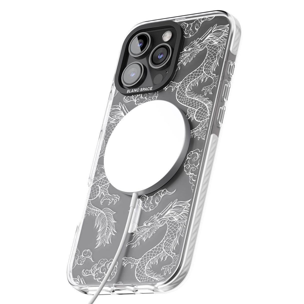 iPhone 16 Pro Max White Dragon Pattern Black Impact Phone Case