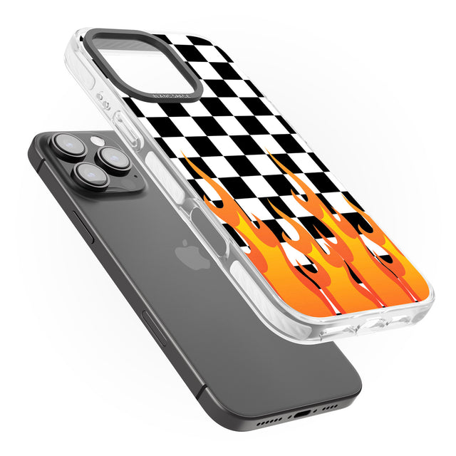 iPhone 16 Pro Max Checkered Fire Black Impact Phone Case