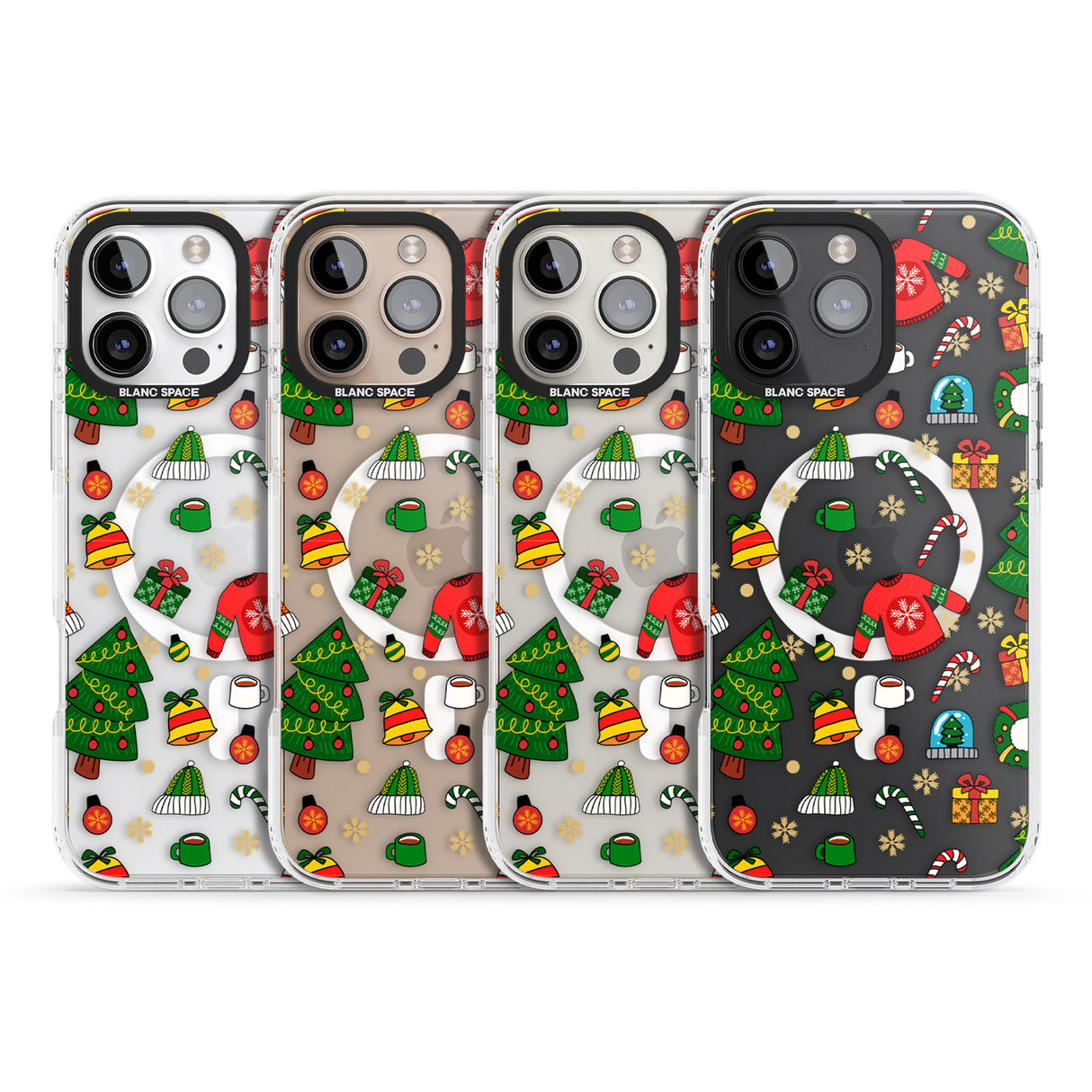 iPhone 16 Pro Max Christmas Mixture Pattern Black Impact Phone Case