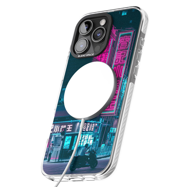 iPhone 16 Pro Max Motorcylist & Signs - Neon Cities Photographs Black Impact Phone Case