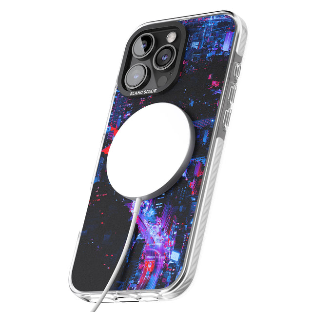 iPhone 16 Pro Max Arial City View - Neon Cities Photographs Black Impact Phone Case