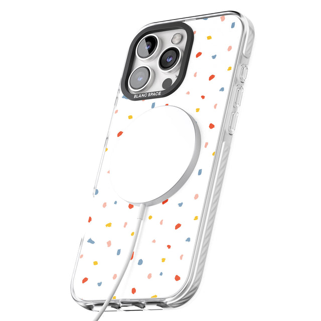 iPhone 16 Pro Max Confetti Print on Solid White Black Impact Phone Case