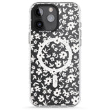 iPhone 16 Pro Max Floral Print on Transparent Black Impact Phone Case