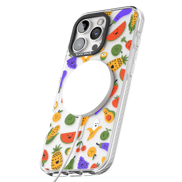 iPhone 16 Pro Max Mixed Kawaii Food Icons - Clear Black Impact Phone Case