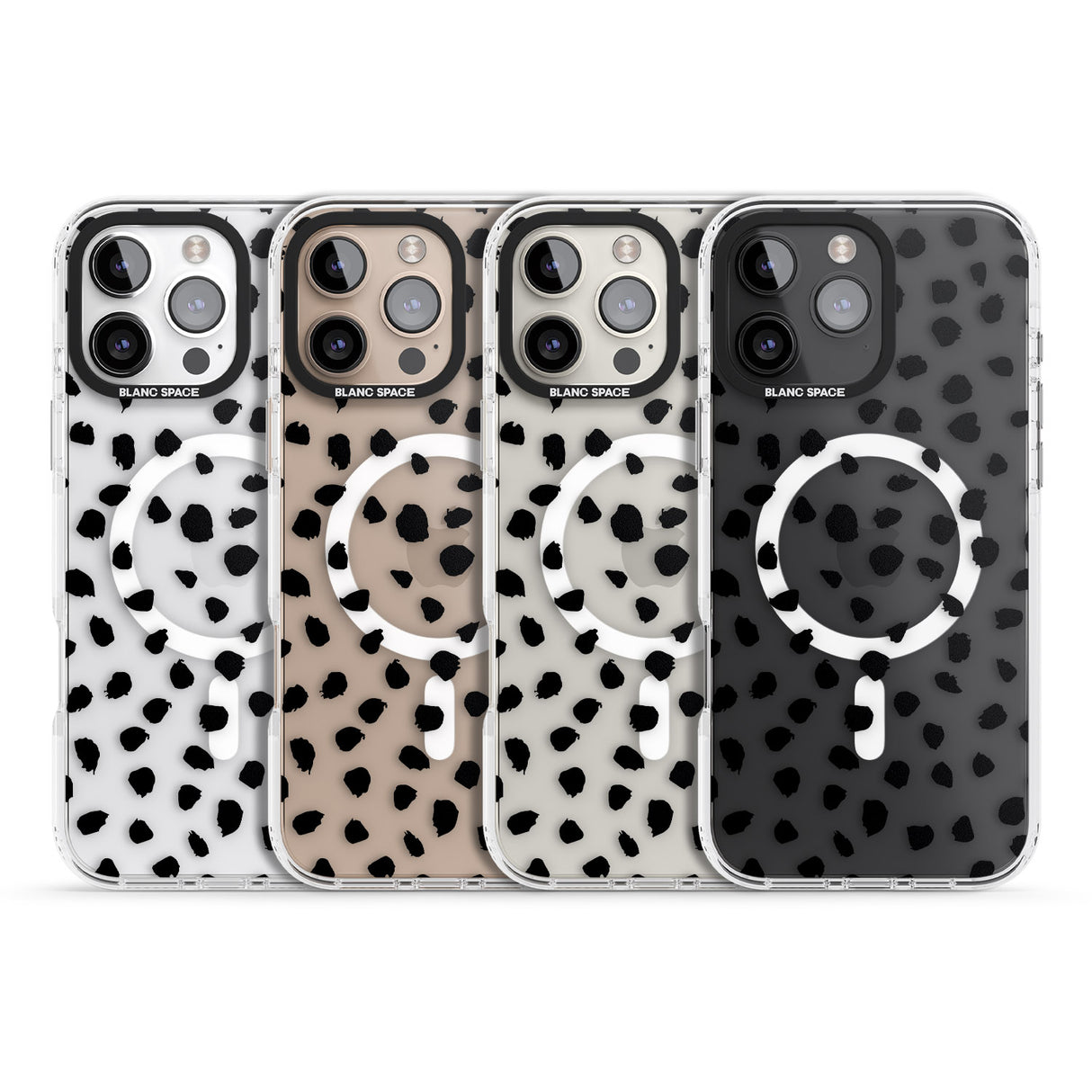 iPhone 16 Pro Max Black on Transparent Dalmatian Polka Dot Spots Black Impact Phone Case