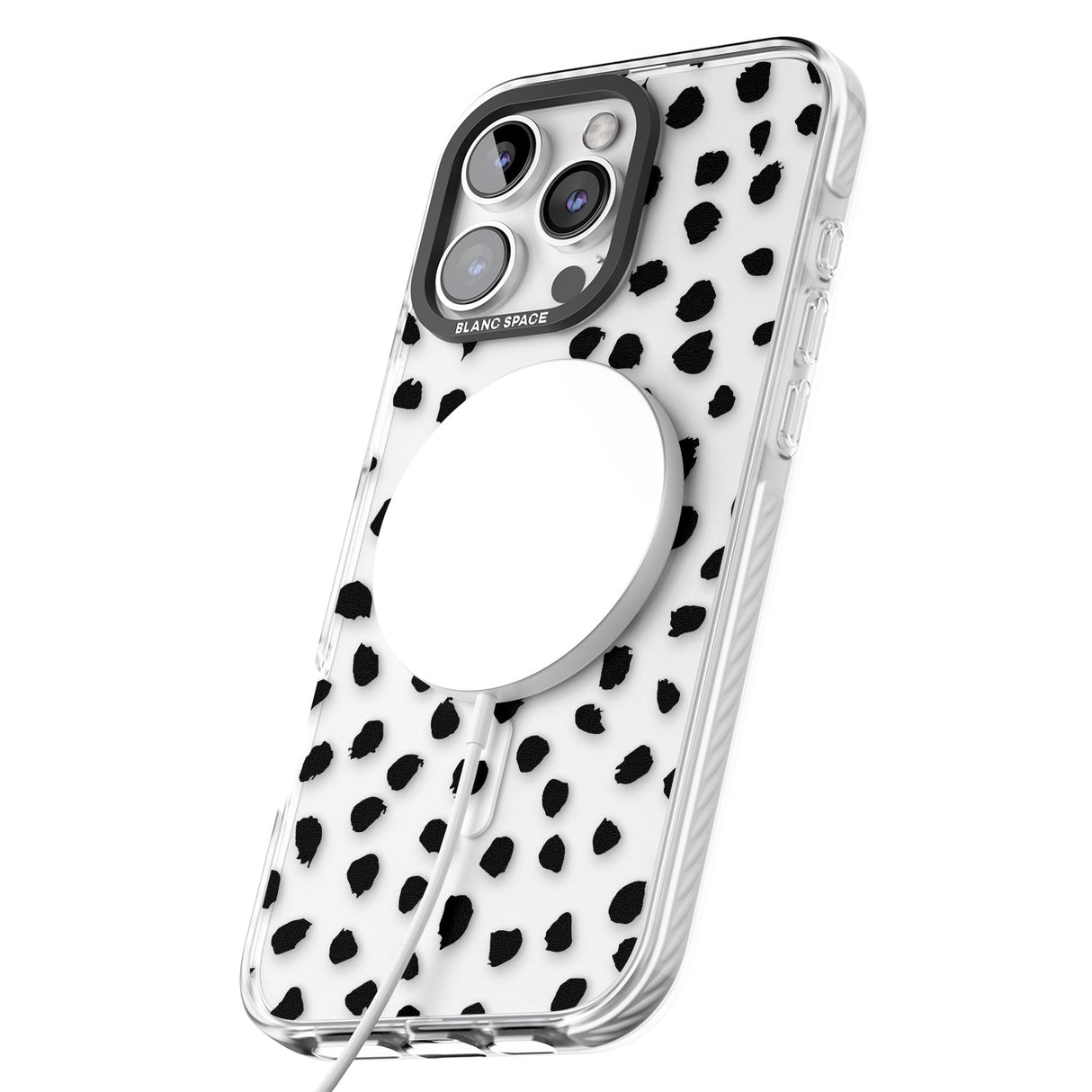 iPhone 16 Pro Max Black on Transparent Dalmatian Polka Dot Spots Black Impact Phone Case