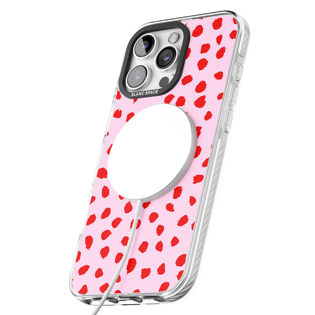 iPhone 16 Pro Max Red on Pink Dalmatian Polka Dot Spots Black Impact Phone Case