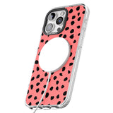 iPhone 16 Pro Max Black on Salmon Pink Dalmatian Polka Dot Spots Black Impact Phone Case