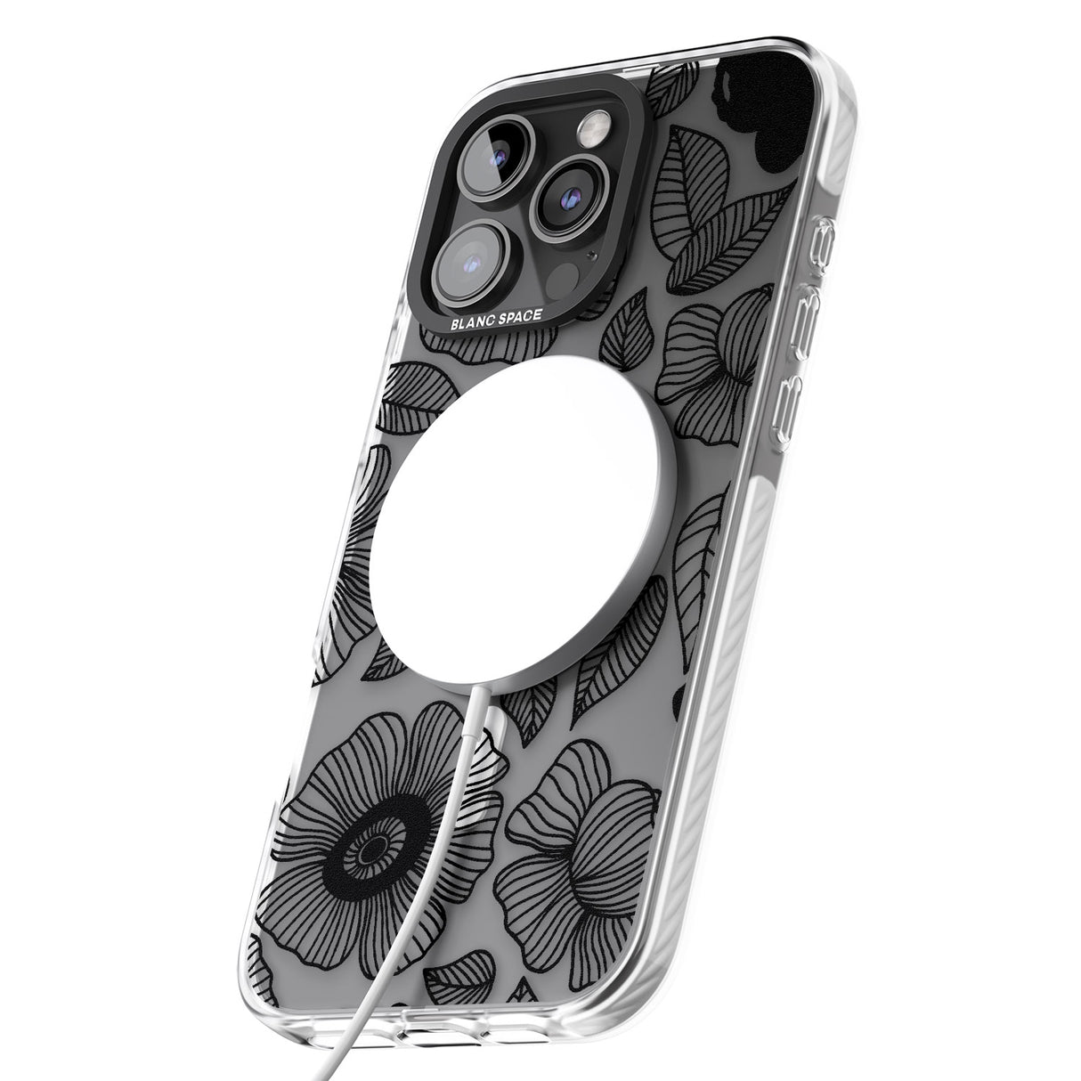 iPhone 16 Pro Max Black Flowers Black Impact Phone Case