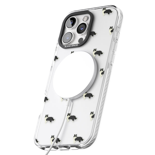 iPhone 16 Pro Max Border Collie Dog Pattern Clear Black Impact Phone Case