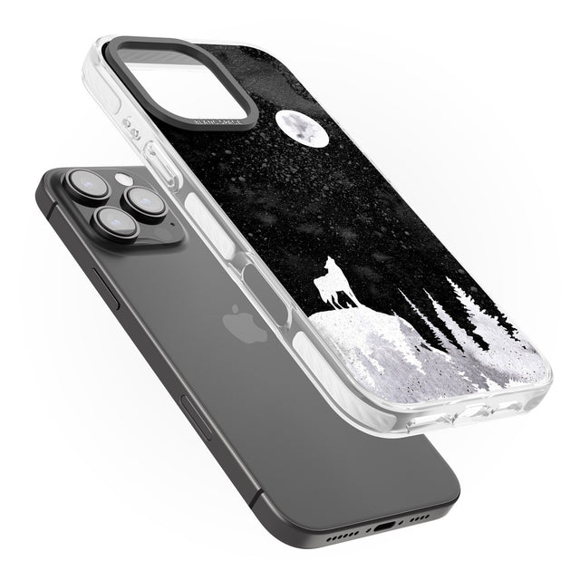 iPhone 16 Pro Max Moon Phases: Wolf & Full Moon Black Impact Phone Case