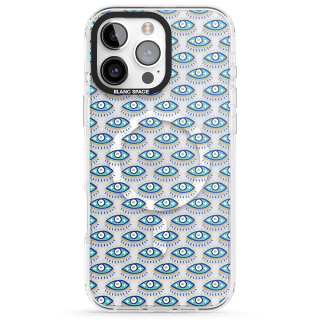 iPhone 16 Pro Max Eyes & Crosses (Clear) Psychedelic Eyes Pattern Black Impact Phone Case